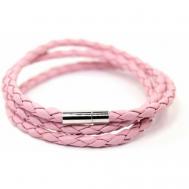 Плетеный браслет  Браслет плетеный кожаный с магнитной застежкой, экокожа, 1 шт., размер 18 см, розовый Handinsilver ( Посеребриручку )