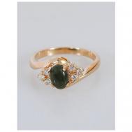 Кольцо , бижутерный сплав, золочение, нефрит, размер 17, зеленый Lotus Jewelry