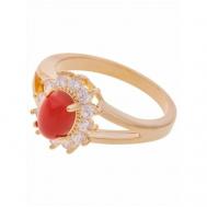 Кольцо помолвочное , фианит, агат, размер 19, бордовый Lotus Jewelry