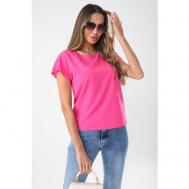 Блуза  , классический стиль, свободный силуэт, короткий рукав, размер 46, розовый AWESOME APPAREL
