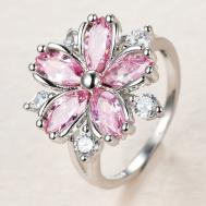 Кольцо помолвочное, фианит, размер 18, розовый, серебряный BlackCat Store