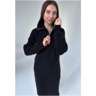 Платье-лапша повседневное, прямой силуэт, миди, вязаное, размер 44/48, черный blouson_dress