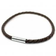 Плетеный браслет  Браслет плетеный кожаный с магнитной застежкой, размер 23 см, коричневый Handinsilver ( Посеребриручку )