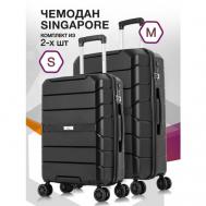 Комплект чемоданов L'case Singapore, 2 шт., полипропилен, 83 л, размер S/M, черный Lcase