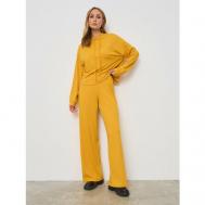 Костюм , свитер и брюки, повседневный стиль, свободный силуэт, капюшон, трикотажный, пояс на резинке, вязаная, размер 44, желтый Brandberry