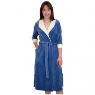 Халат  удлиненный, укороченный рукав, пояс, капюшон, карманы, размер 58, синий Lika Dress