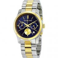 Наручные часы  Женские Наручные Часы  с синим циферблатом Runway Золотистые Серебристые, золотой, серебряный Michael Kors