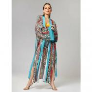 Кимоно  удлиненное, длинный рукав, пояс, размер 42/48, красный, бирюзовый ALZA