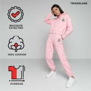 Костюм , толстовка и брюки, спортивный стиль, оверсайз, карманы, капюшон, размер М, розовый TRIASISLAND