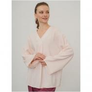Блуза  , классический стиль, оверсайз, укороченный рукав, трикотажная, без карманов, однотонная, размер S (42-44), бежевый, розовый Модный дом Виктории Тишиной