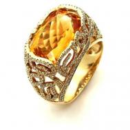 Кольцо  желтое золото, 585 проба, цитрин, бриллиант, размер 17.5 DIAMOND PRIME