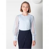 Школьная блуза , прямой силуэт, длинный рукав, манжеты, трикотажная, однотонная, размер 164, голубой Белый Слон