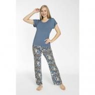 Пижама , брюки, футболка, трикотажная, стрейч, размер XL, синий CONFEO