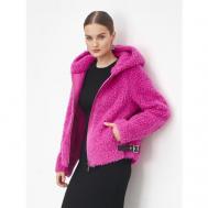 Куртка , искусственный мех, укороченная, силуэт свободный, капюшон, размер 46, розовый Silverfox