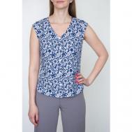 Блуза  , классический стиль, полуприлегающий силуэт, без рукава, флористический принт, размер 56, синий Galar