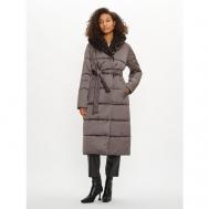 Пальто  , демисезон/зима, силуэт прямой, удлиненное, размер 50, серый, коричневый ELECTRASTYLE