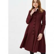 Пальто   демисезонное, шерсть, силуэт прямой, удлиненное, размер 44, бордовый AZELLRICCA