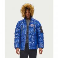 куртка  зимняя, оверсайз, съемный мех, ультралегкая, подкладка, стеганая, отделка мехом, ветрозащитная, карманы, капюшон, размер L, синий Reason