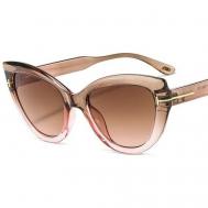Солнцезащитные очки , кошачий глаз, оправа: пластик, градиентные, для женщин, коричневый D & T
