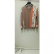 Пуловер , шерсть, длинный рукав, прямой силуэт, трикотаж, размер 48, бежевый Franco Vello