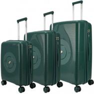 Умный чемодан , 3 шт., полипропилен, износостойкий, увеличение объема, рифленая поверхность, опорные ножки на боковой стенке, 135 л, размер S/M/L, зеленый Ambassador