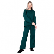 Костюм , свитшот и брюки, повседневный стиль, свободный силуэт, трикотажный, размер 58, зеленый Elena Tex