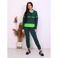 Костюм , свитер и брюки, спортивный стиль, оверсайз, манжеты, пояс на резинке, карманы, вязаная, необработанный край, трикотажный, баска, размер 46, зеленый Nctil