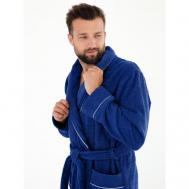 Халат , длинный рукав, карманы, банный халат, пояс/ремень, размер 66, синий Everliness
