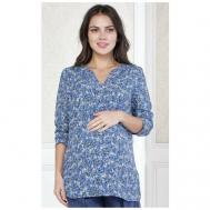 Блуза , флористический принт, размер 42, синий MammySize
