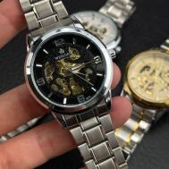 Наручные часы Часы наручные механические с автоподзаводом, подарок мужчине, скелетон на руку, черный, серебряный Mivo-World