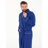 Халат , застежка отсутствует, длинный рукав, банный халат, карманы, пояс/ремень, размер 60, синий Everliness