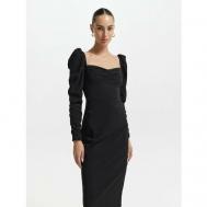 Платье-футляр , в бельевом стиле, прилегающее, миди, подкладка, размер 48, черный LOVE REPUBLIC