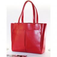 Сумка  шоппер  классическая, натуральная кожа, вмещает А4, внутренний карман, регулируемый ремень, красный BagSTORY