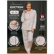 Пижама , брюки, рубашка, длинный рукав, пояс на резинке, размер XXL, белый, красный Nuage.moscow
