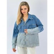 Джинсовая куртка , демисезон/лето, удлиненная, оверсайз, карманы, воздухопроницаемая, внутренний карман, без капюшона, размер 42-50, голубой, синий OSIA