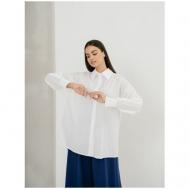 Блуза  , классический стиль, свободный силуэт, длинный рукав, манжеты, однотонная, размер M (46-48), белый Модный дом Виктории Тишиной
