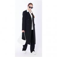 Пальто-халат   демисезонное, шерсть, силуэт полуприлегающий, средней длины, размер 50, черный FIDAN