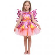Карнавальный костюм детский для девочки Фея Винкс Стелла Winx Club в комплекте с крыльями на рост 104-110 Вестифика