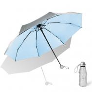 Зонт механика, 3 сложения, купол 95 см., 8 спиц, чехол в комплекте, для женщин, серебряный, голубой Складной зонт " Настроение "