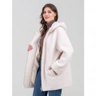 Куртка , овчина, средней длины, оверсайз, карманы, капюшон, размер 70, белый RIA