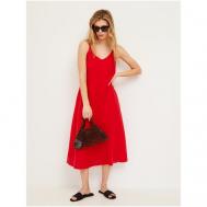 Платье-комбинация , лен, повседневное, трапециевидный силуэт, миди, размер xs, красный Клим