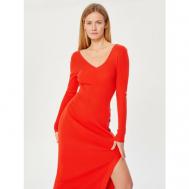 Платье-лапша , повседневное, прилегающее, миди, открытая спина, вязаное, размер 44, оранжевый To Be Blossom