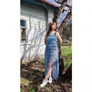 Пляжное платье, вязаное, размер 46-48, голубой yulya_macrame