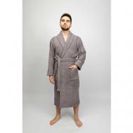 Халат , длинный рукав, пояс/ремень, банный халат, размер 50, серый Ricamo