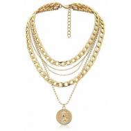 Многослойное золотое колье ожерелье с подвесками медальон монеты бижутерия Natalia Yarskaya
