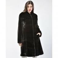 Пальто , норка, силуэт прилегающий, пояс/ремень, размер 40, черный Manakas Frankfurt