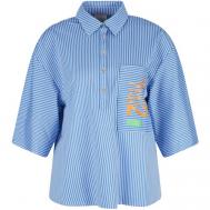Рубашка  , свободный силуэт, укороченный рукав, карманы, в полоску, размер 48, голубой Sportalm
