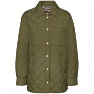 Куртка-рубашка   демисезонная, средней длины, силуэт прямой, стеганая, карманы, размер 40, зеленый Geox