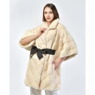 Пальто , норка, оверсайз, пояс/ремень, размер 44, бежевый Langiotti