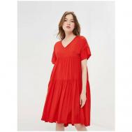Платье годе , вискоза, повседневное, свободный силуэт, мини, подкладка, размер XL, красный Baon